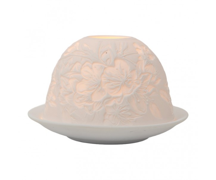 Bílý porcelánový svícen na čajovou svíčku s květy Paollo - Ø 12*8 cm Clayre & Eef