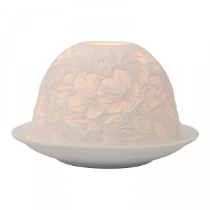 Bílý porcelánový svícen na čajovou svíčku s květy Paollo - Ø 12*8 cm