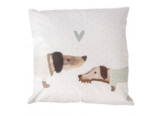 Béžový povlak na polštář s jezevčíky a srdíčkem - 45*45cm