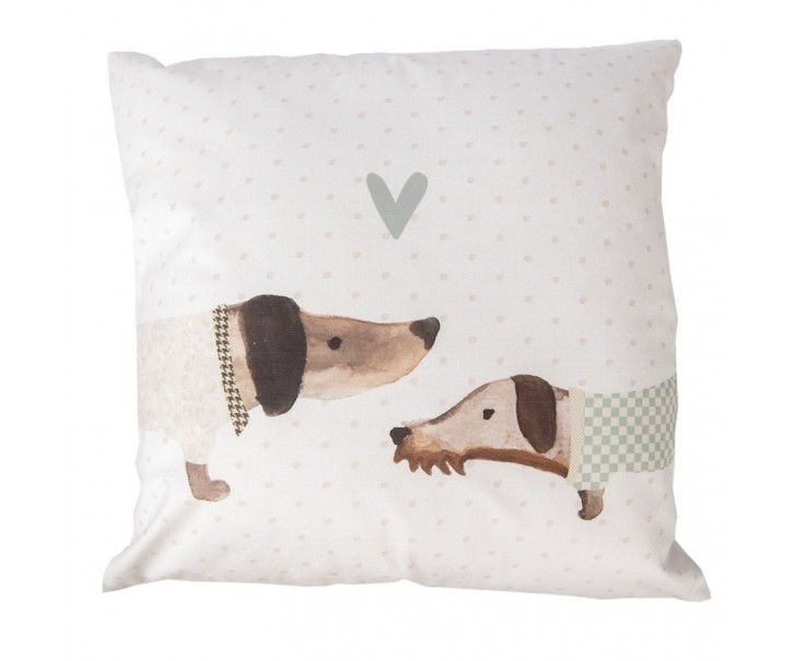 Béžový povlak na polštář s jezevčíky a srdíčkem - 45*45cm Clayre & Eef