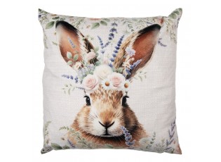 Béžový povlak na polštář s hlavou králíka a květy - 45*45cm