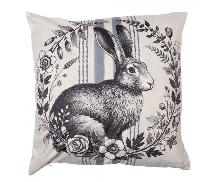 Béžový povlak na polštář s králíkem a věnečkem - 45*45cm Clayre & Eef
