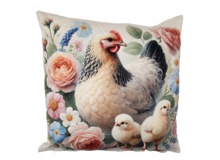 Béžový povlak na polštář se slepičkou a kuřátky - 45*45cm