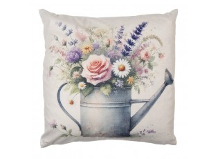 Béžový povlak na polštář konvička s květy - 45*45cm