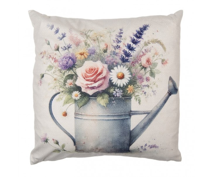 Béžový povlak na polštář konvička s květy - 45*45cm Clayre & Eef