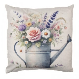 Béžový povlak na polštář konvička s květy - 45*45cm