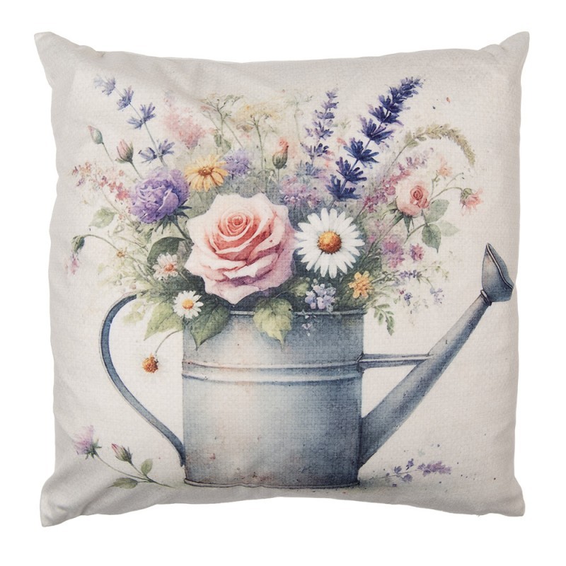 Béžový povlak na polštář konvička s květy - 45*45cm