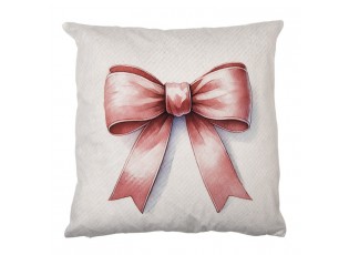 Béžový povlak na polštář s růžovou mašlí - 45*45cm