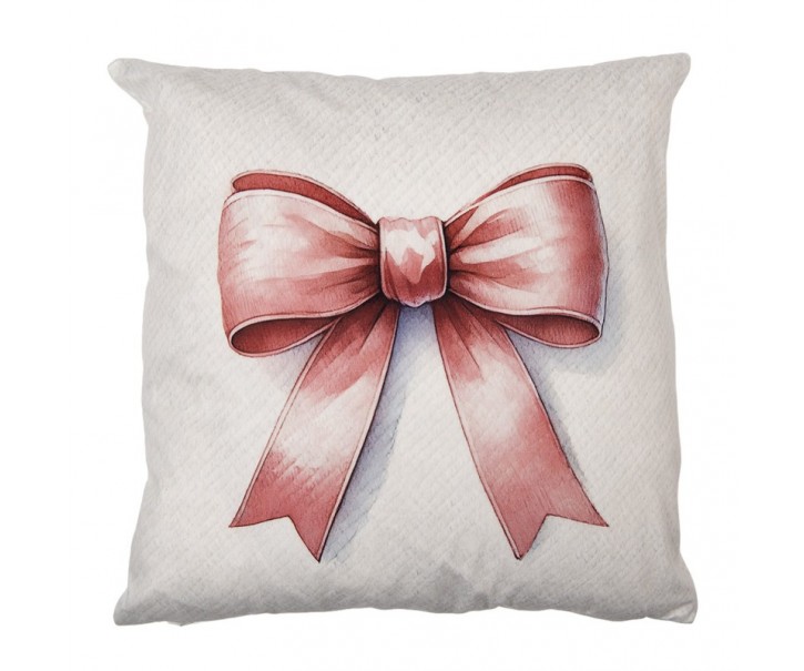 Béžový povlak na polštář s růžovou mašlí - 45*45cm Clayre & Eef