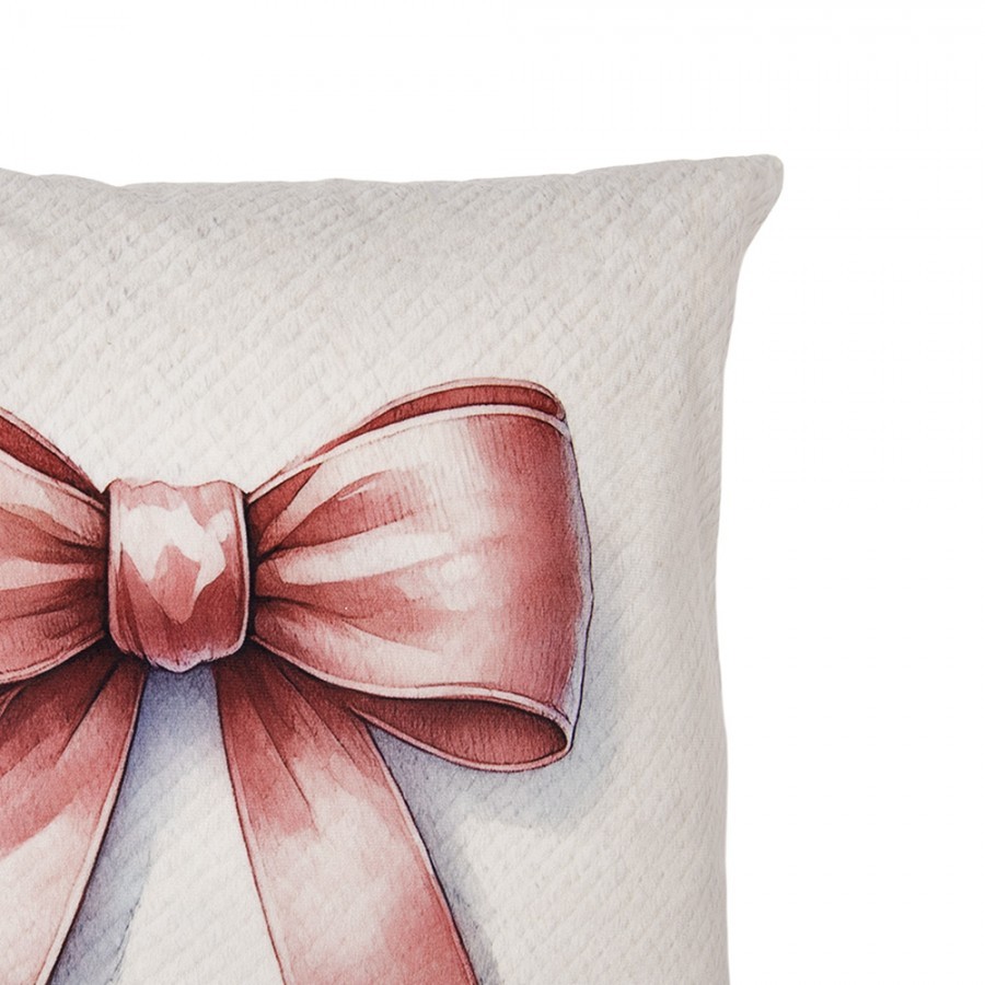 Béžový povlak na polštář s růžovou mašlí - 45*45cm Clayre & Eef Béžový povlak na polštář s růžovou mašlí - 45*45cm Clayre & Eef