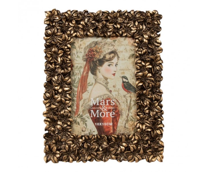 Bronzový antik fotorámeček s květy - 17*2*22cm / 10*15 cm Mars & More 