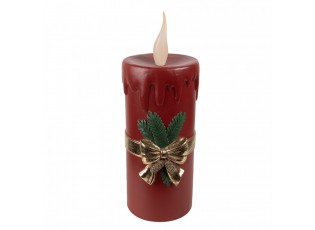 Vínová vánoční svíčka se zlatou mašlí Led Candle - 17*18*44 cm / 3*AA