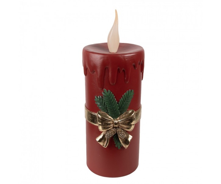 Vínová vánoční svíčka se zlatou mašlí Led Candle - 17*18*44 cm / 3*AA Clayre & Eef