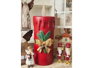 Vínová vánoční svíčka se zlatou mašlí Led Candle - 17*18*44 cm / 3*AA