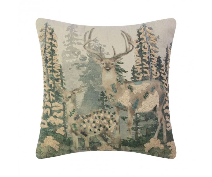 Béžový plátěný polštář s vyšitými aplikacemi Deer Forest - 45*45 cm Mars & More 