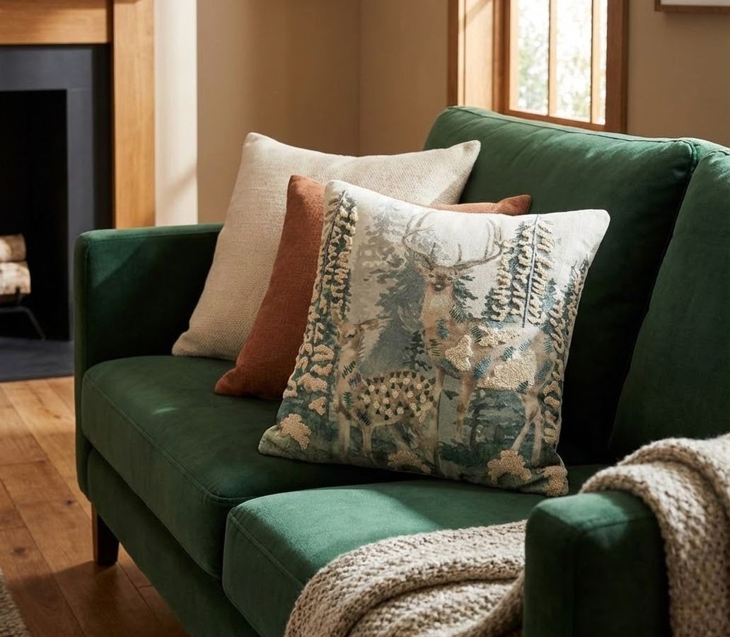 Béžový plátěný polštář jelen s vyšitými aplikacemi Deer Forest - 45*45 cm Mars & More Béžový plátěný polštář jelen s vyšitými aplikacemi Deer Forest - 45*45 cm Mars & More