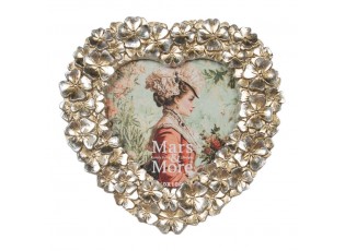 Stříbrný antik fotorámeček srdce s květy - 15*2*17cm / 10*10 cm