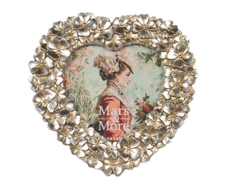 Stříbrný antik fotorámeček srdce s květy - 15*2*17cm / 10*10 cm Mars & More 