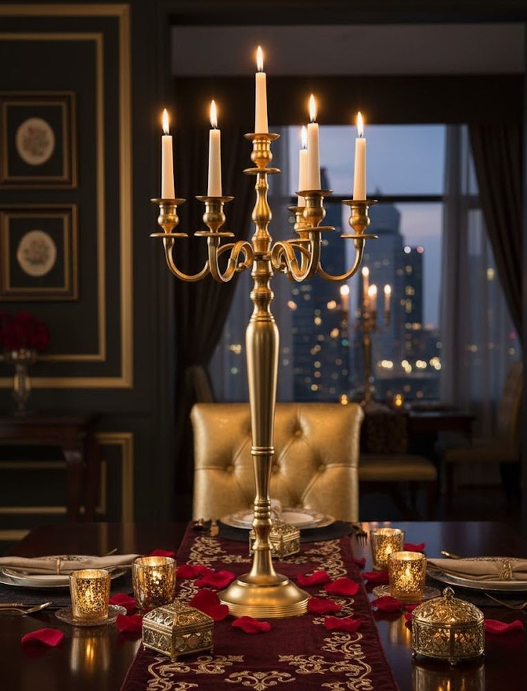 Zlatý 5-ti ramenný kovový svícen Goldmy - Ø 48*99 cm J-Line by Jolipa Zlatý 5-ti ramenný kovový svícen Goldmy - Ø 48*99 cm J-Line by Jolipa