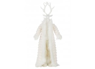Bílá dekorace stojící jelen v kožíšku Deer - 32*21*92 cm