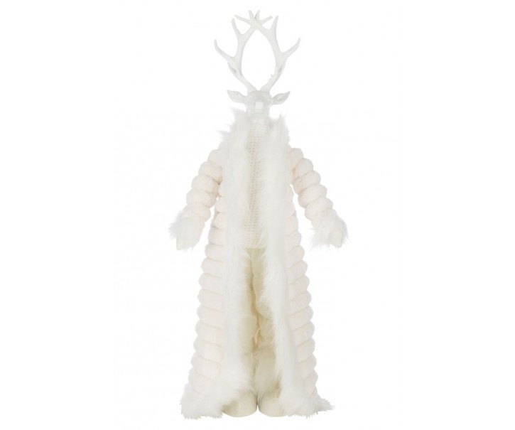 Bílá dekorace stojící jelen v kožíšku Deer - 32*21*92 cm J-Line by Jolipa