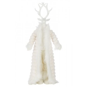 Bílá dekorace stojící jelen v kožíšku Deer - 32*21*92 cm