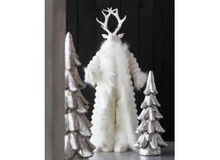 Bílá dekorace stojící jelen v kožíšku Deer - 32*21*92 cm