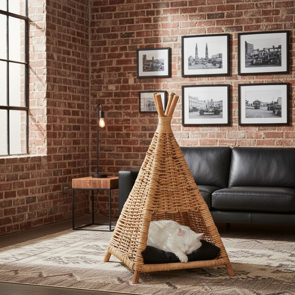 Ratanový pelíšek Miauw Miauw pro kočku - 45*45*72 cm Van der Leeden Ratanový pelíšek Miauw Miauw pro kočku - 45*45*72 cm Van der Leeden