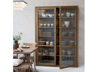 Přírodní prosklená dřevěná vitrína Marseille - 150*40*196 cm