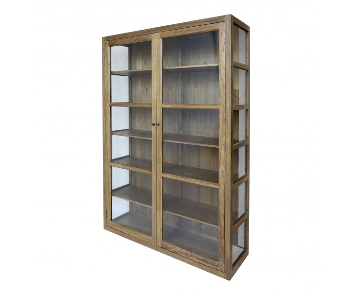 Přírodní prosklená dřevěná vitrína Marseille - 150*40*196 cm Chic Antique