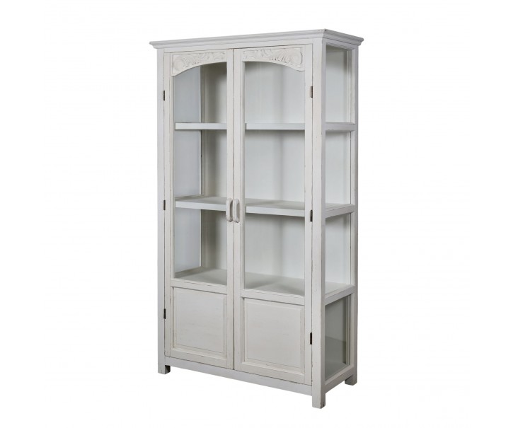 Krémová antik prosklená dřevěná skříň Adrienne - 97*41*170 cm Chic Antique