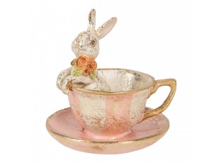 Dekorace králíček v šálku se zlatým třpytem - Ø 12*12 cm