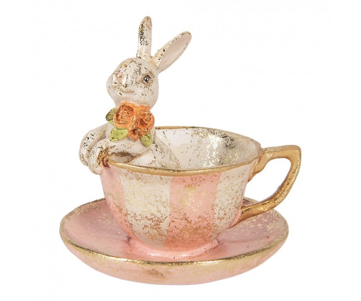 Dekorace králíček v šálku se zlatým třpytem - Ø 12*12 cm Clayre & Eef