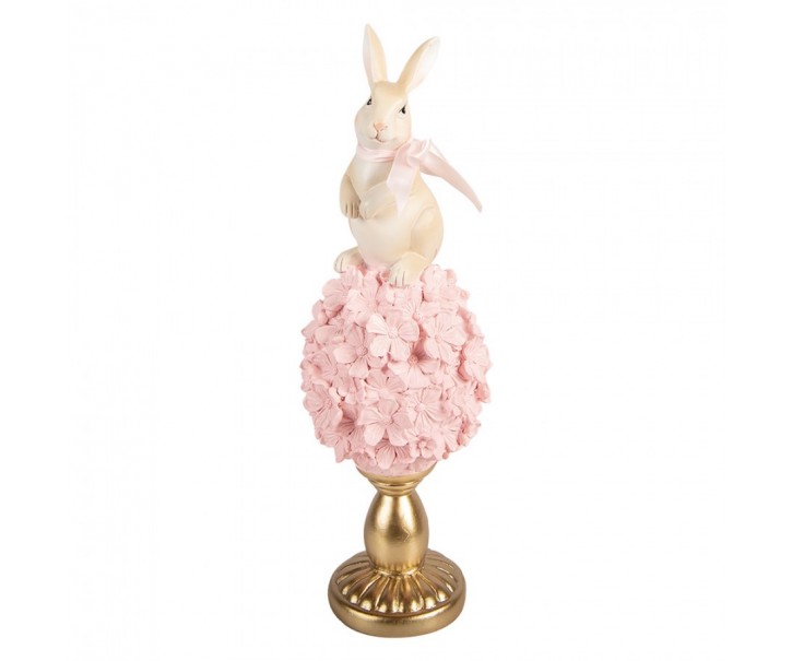 Růžovo-zlaté zdobené vajíčko na podstavci s králíčkem - Ø 11*32 cm Clayre & Eef