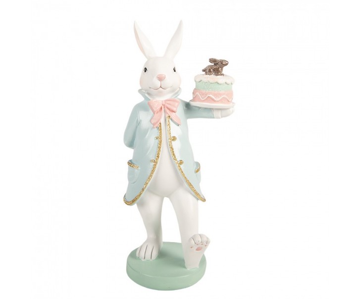 Dekorace králík v modrém obleku a dortíkem - 13*11*28 cm Clayre & Eef
