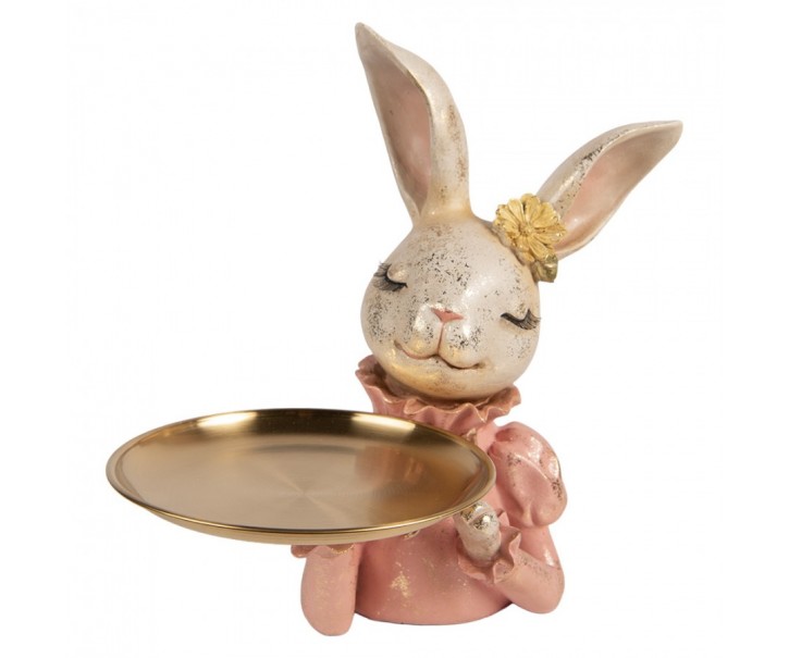 Dekorace zaječí slečna se zlatou patinou a podnosem - 27*24*30 cm Clayre & Eef