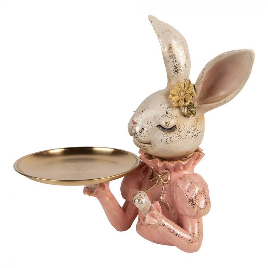 Dekorace zaječí slečna se zlatou patinou a podnosem - 27*24*30 cm Clayre & Eef Dekorace zaječí slečna se zlatou patinou a podnosem - 27*24*30 cm Clayre & Eef