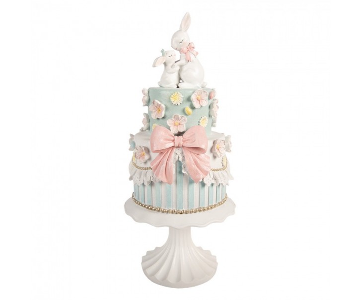 Modrá dekorace pohádkový dort s králíčky a mašlí - Ø 20*45 cm Clayre & Eef