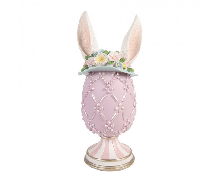 Fialkové vajíčko na podstavci s oušky a květy - Ø 13*30 cm Clayre & Eef