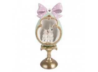 Zelené vajíčko na podstavci s králíčky a mašlí - 17*16*41 cm