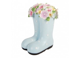 Dekorace modré puntíkaté holínky s květy - 20*18*26 cm