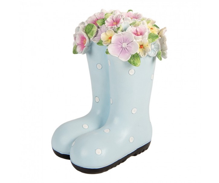 Dekorace modré puntíkaté holínky s květy - 20*18*26 cm Clayre & Eef