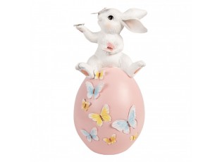 Dekorace králík na růžovém vajíčku a motýlky - 16*15*29 cm