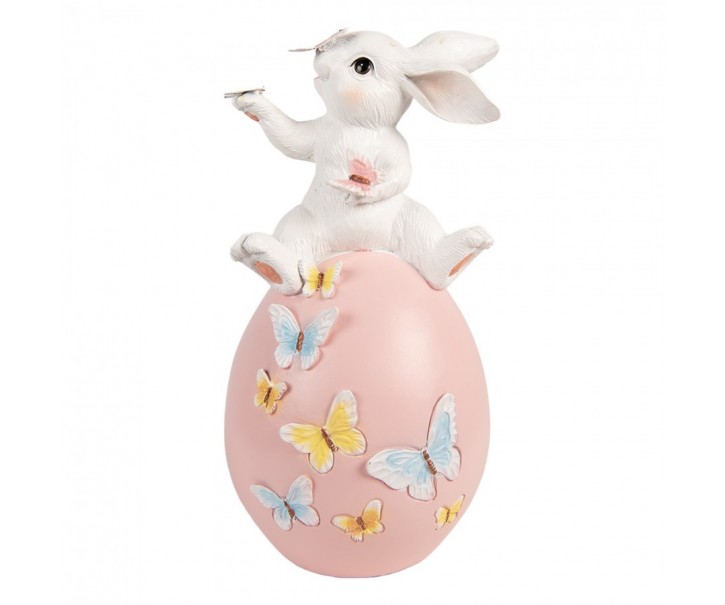 Dekorace králík na růžovém vajíčku a motýlky - 16*15*29 cm Clayre & Eef
