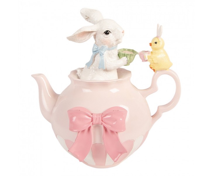 Dekorace králík s kuřátkem na čajové konvičce - 20*14*20 cm Clayre & Eef