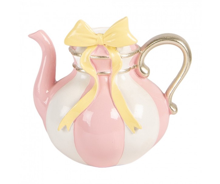 Svícen na úzkous svíčku čaková konvička s mašlí - 13*10*11 cm Clayre & Eef