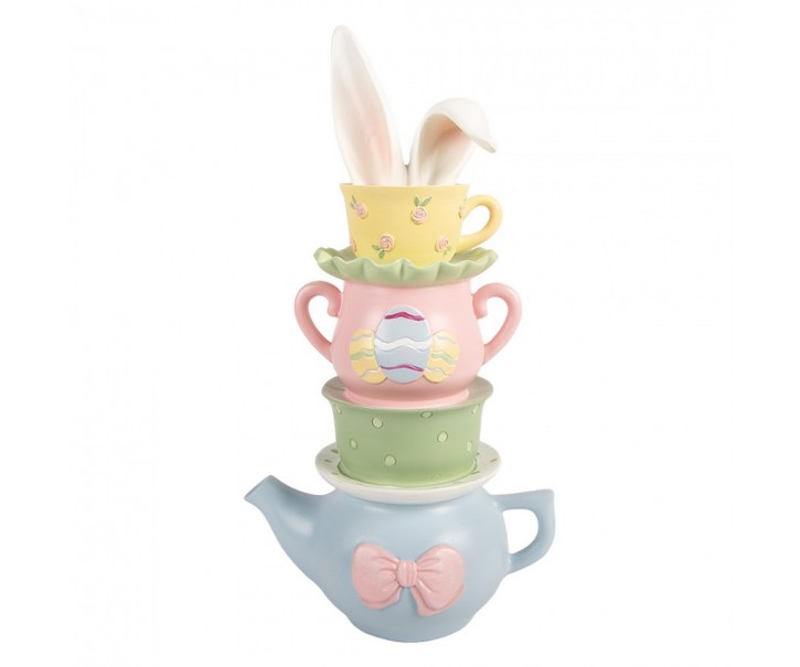 Dekorace konvička s hrnečky a zaječí ouška - 16*11*29 cm Clayre & Eef