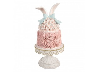 Dekorace růžový dort na podstavci se zaječími oušky - Ø 17*35 cm