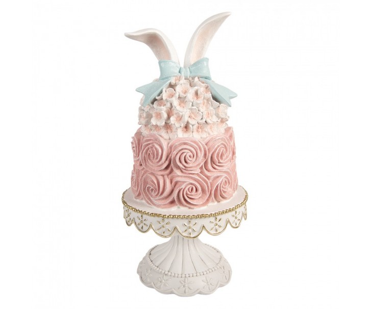 Dekorace růžový dort na podstavci se zaječími oušky - Ø 17*35 cm Clayre & Eef
