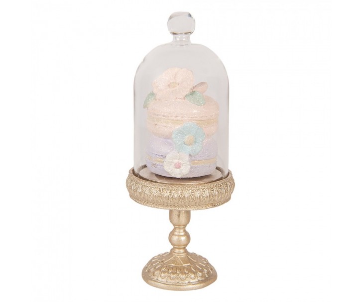 Dekorace podnos na podstavci s poklopem a makronkami - Ø 7*17 cm Clayre & Eef